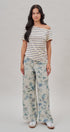 Floral Print Wide Leg Cotton Pants in Cream Blue - Women's Pants | Urban Daizy
