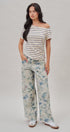 Floral Print Wide Leg Cotton Pants in Cream Blue - Women's Pants | Urban Daizy