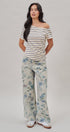 Floral Print Wide Leg Cotton Pants in Cream Blue - Women's Pants | Urban Daizy
