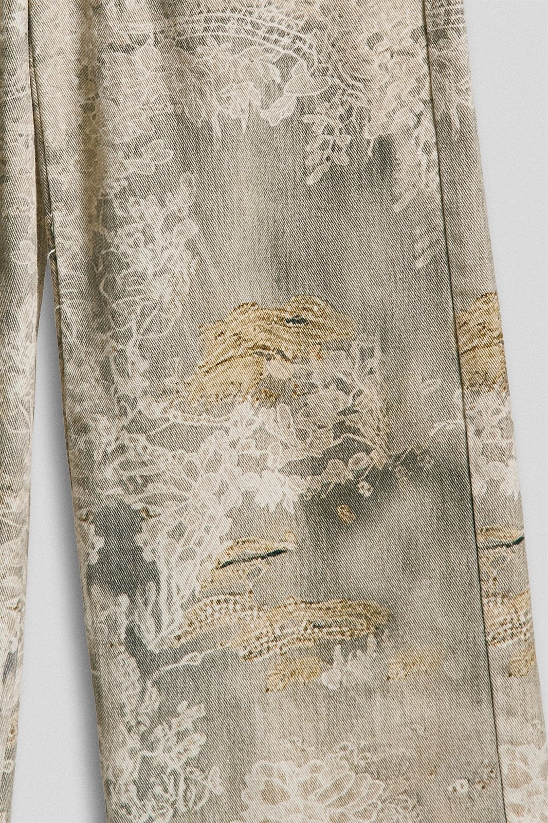 Wide Leg Cotton Pants in Vintage Lace Print in Cream Green - Women's Pants | Urban Daizy