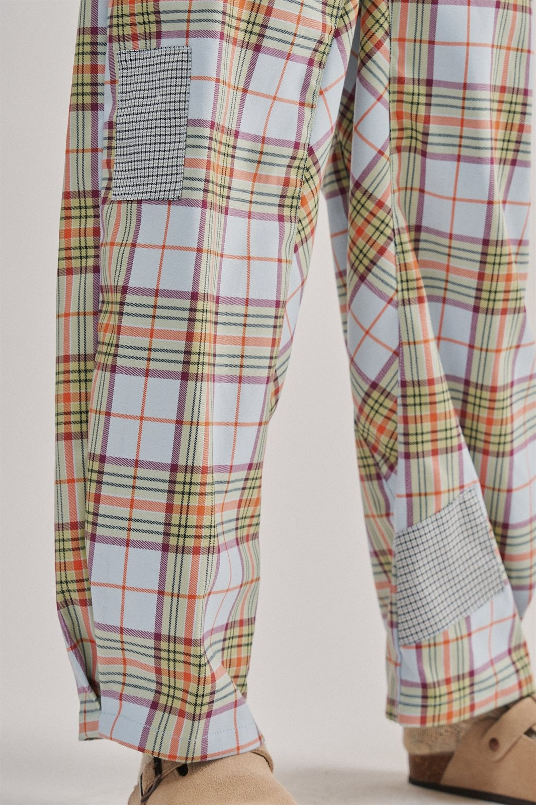Plaid Patchwork Barrel Pants Wide Leg in Grey - Women's Casual Pants | Urban Daizy