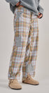 Plaid Patchwork Barrel Pants Wide Leg in Grey - Women's Casual Pants | Urban Daizy
