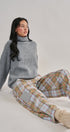 Plaid Patchwork Barrel Pants Wide Leg in Grey - Women's Casual Pants | Urban Daizy