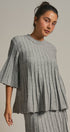 Pleated Swing Knit Top with Bell Sleeves in Grey - Women's Pants | Urban Daizy