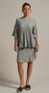 Pleated Swing Knit Top with Bell Sleeves in Grey - Women's Pants | Urban Daizy