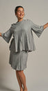 Pleated Swing Knit Top with Bell Sleeves in Grey - Women's Pants | Urban Daizy