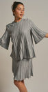 Pleated Swing Knit Top with Bell Sleeves in Grey - Women's Pants | Urban Daizy