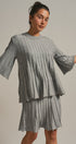 Pleated Swing Knit Top with Bell Sleeves in Grey - Women's Pants | Urban Daizy