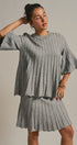 Pleated Swing Knit Top with Bell Sleeves in Grey - Women's Pants | Urban Daizy