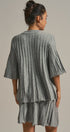 Pleated Swing Knit Top with Bell Sleeves in Grey - Women's Pants | Urban Daizy