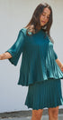 Pleated Swing Knit Top with Bell Sleeves in Teal Green - Women's Pants | Urban Daizy