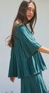 Pleated Swing Knit Top with Bell Sleeves in Teal Green - Women's Pants | Urban Daizy