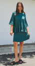 Pleated Swing Knit Top with Bell Sleeves in Teal Green - Women's Pants | Urban Daizy