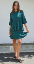 Pleated Swing Knit Top with Bell Sleeves in Teal Green - Women's Pants | Urban Daizy