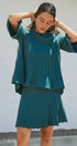 Pleated Swing Knit Top with Bell Sleeves in Teal Green - Women's Pants | Urban Daizy