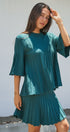 Pleated Swing Knit Top with Bell Sleeves in Teal Green - Women's Pants | Urban Daizy