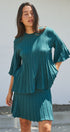 Pleated Swing Knit Top with Bell Sleeves in Teal Green - Women's Pants | Urban Daizy