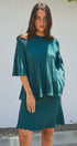 Pleated Swing Knit Top with Bell Sleeves in Teal Green - Women's Pants | Urban Daizy