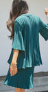 Pleated Swing Knit Top with Bell Sleeves in Teal Green - Women's Pants | Urban Daizy