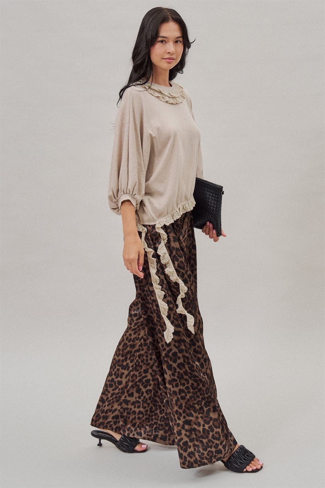 Leopard Print Satin Pleated Wide Leg Trousers in Leopard - Women's Pants | Urban Daizy
