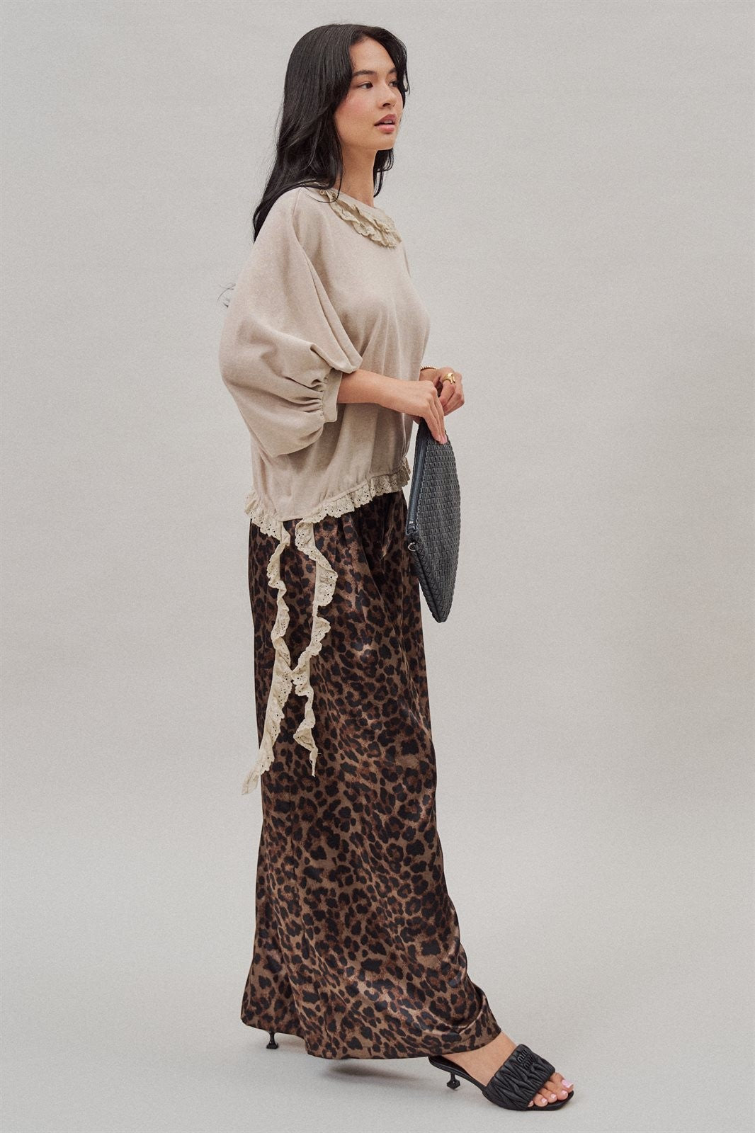 Leopard Print Satin Pleated Wide Leg Trousers in Leopard - Women's Pants | Urban Daizy