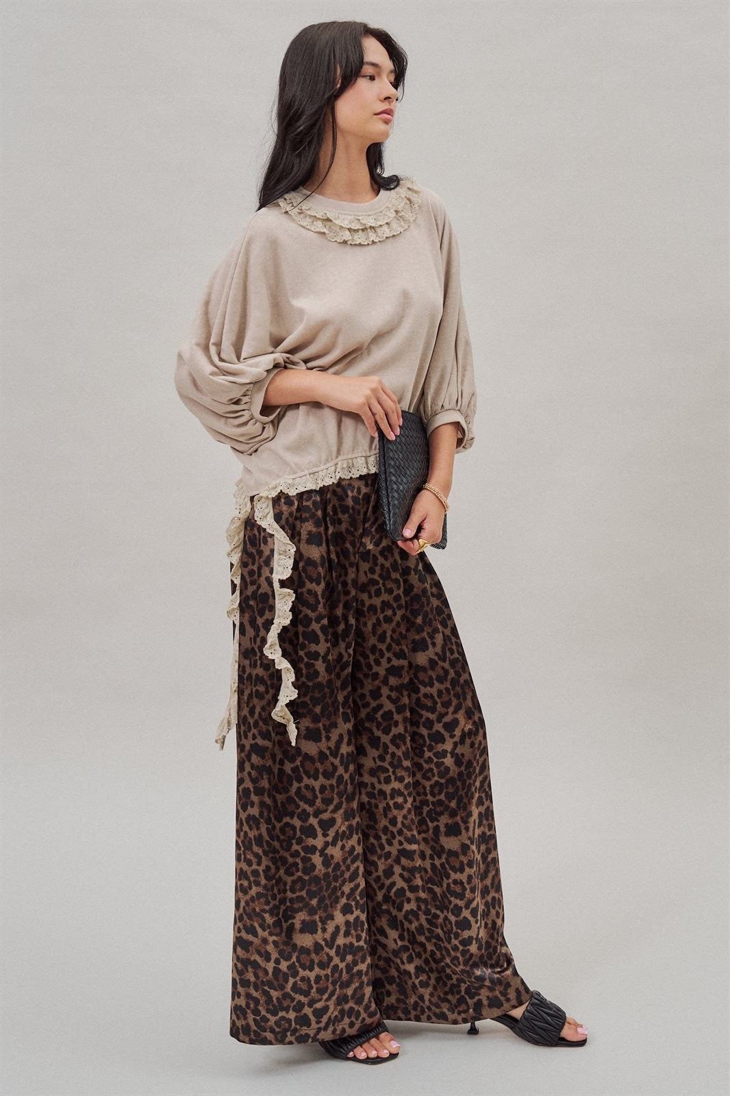Leopard Print Satin Pleated Wide Leg Trousers in Leopard - Women's Pants | Urban Daizy