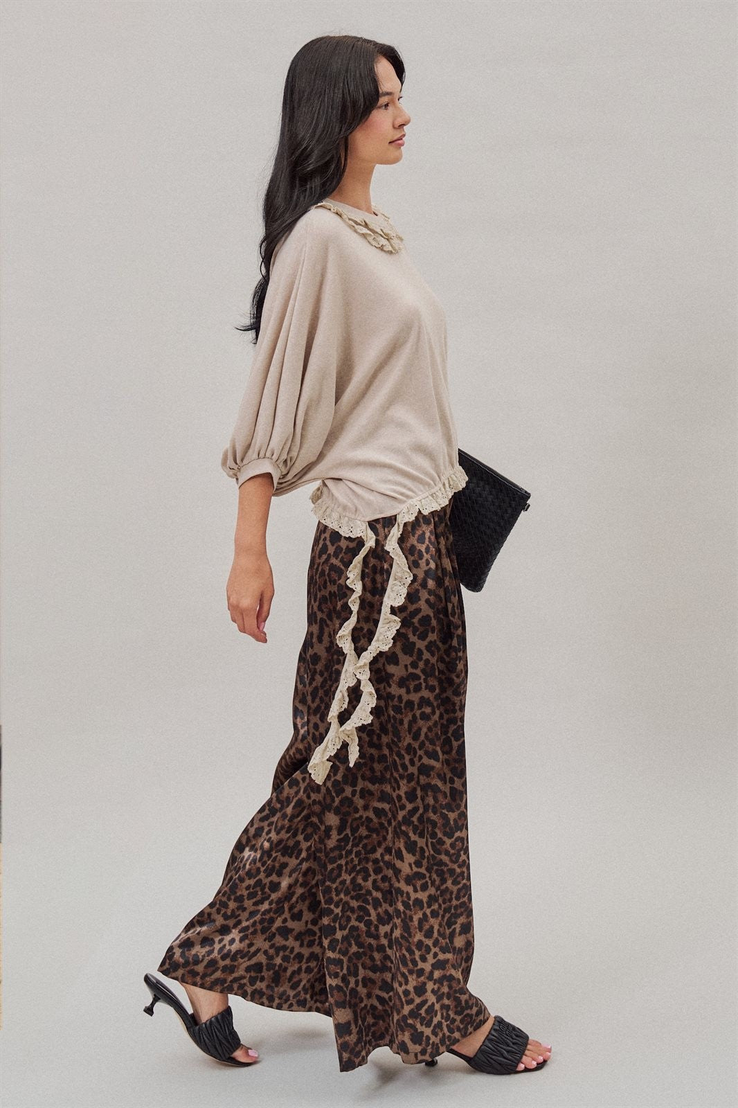 Leopard Print Satin Pleated Wide Leg Trousers in Leopard - Women's Pants | Urban Daizy