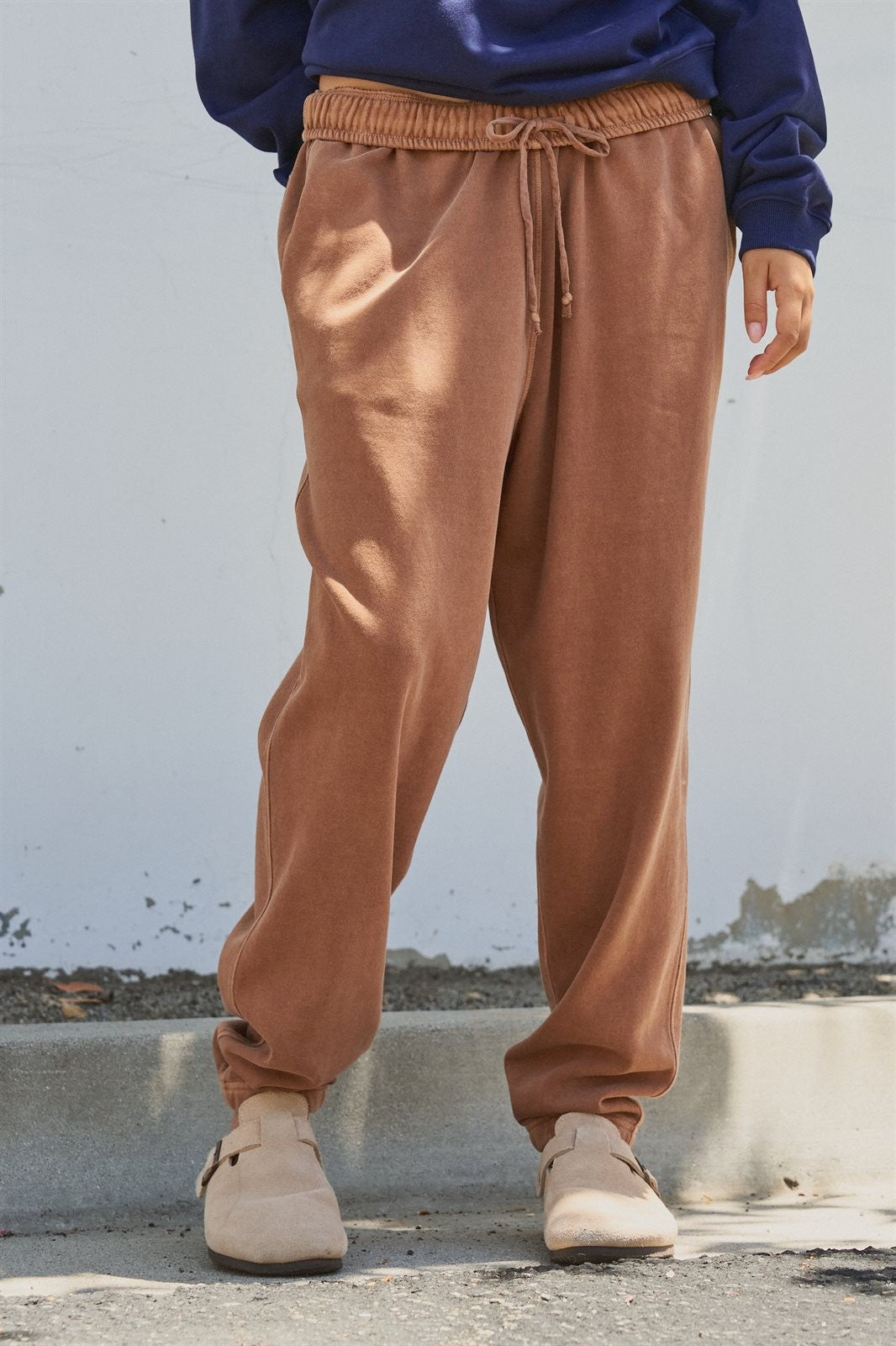 Garment Dyed French Terry Jogger Sweatpants in Brown - Women's Casual Pants | Urban Daizy