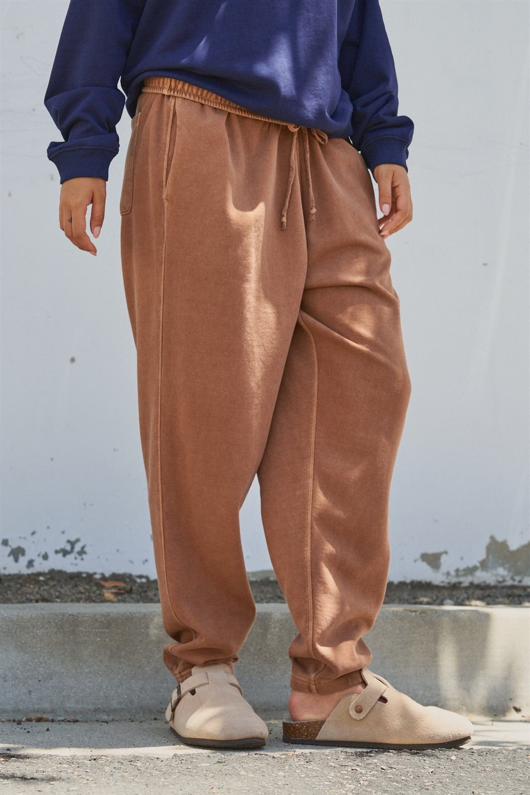 Garment Dyed French Terry Jogger Sweatpants in Brown - Women's Casual Pants | Urban Daizy