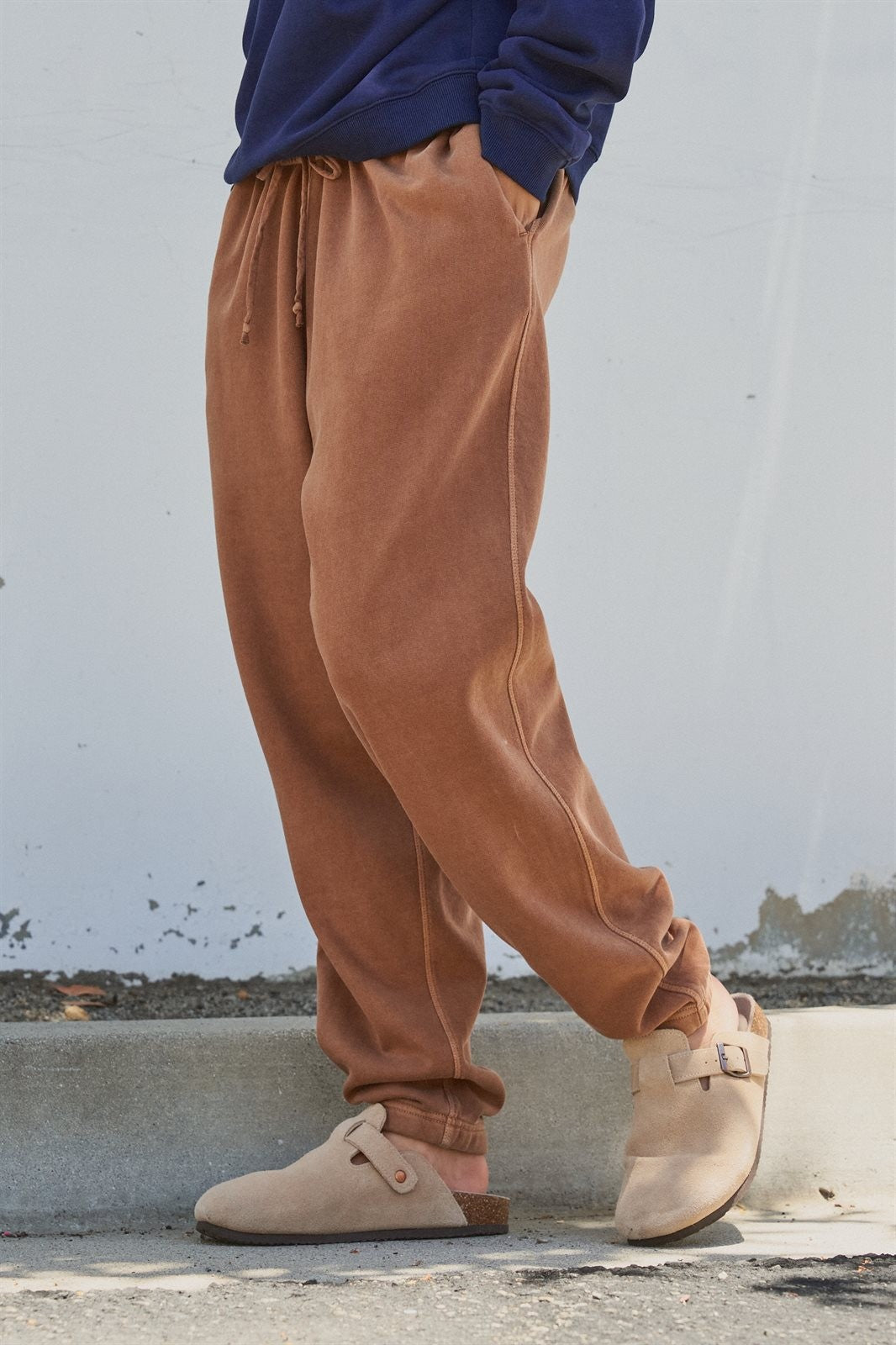 Garment Dyed French Terry Jogger Sweatpants in Brown - Women's Casual Pants | Urban Daizy