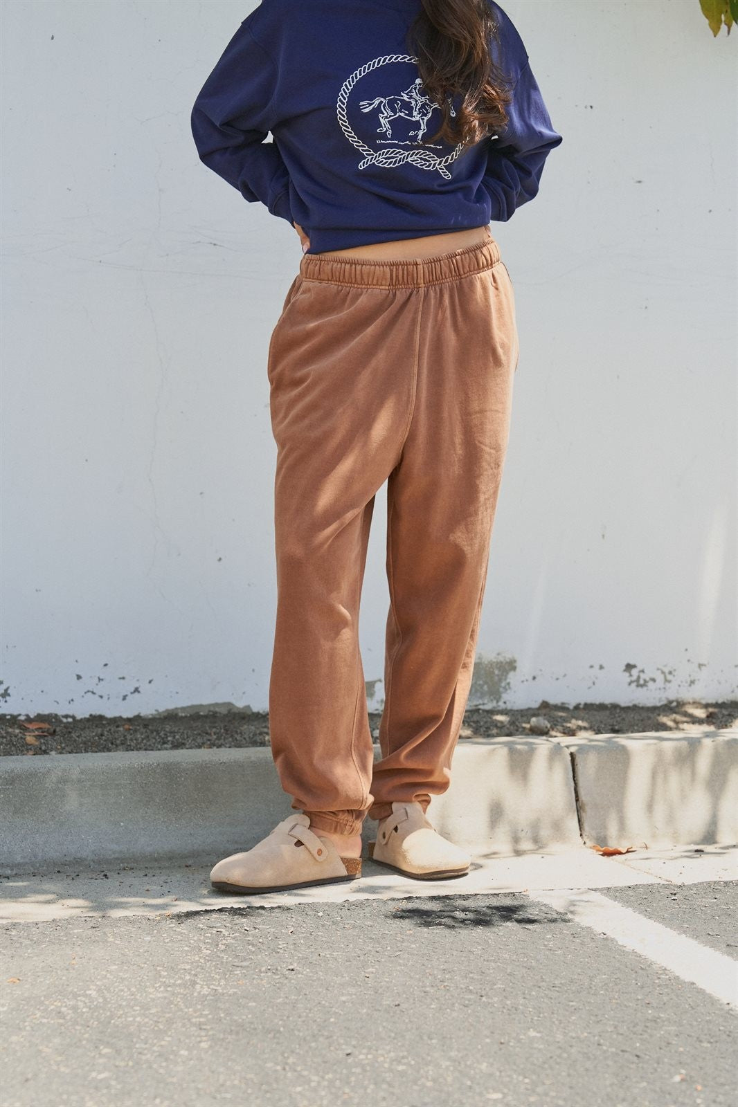 Garment Dyed French Terry Jogger Sweatpants in Brown - Women's Casual Pants | Urban Daizy