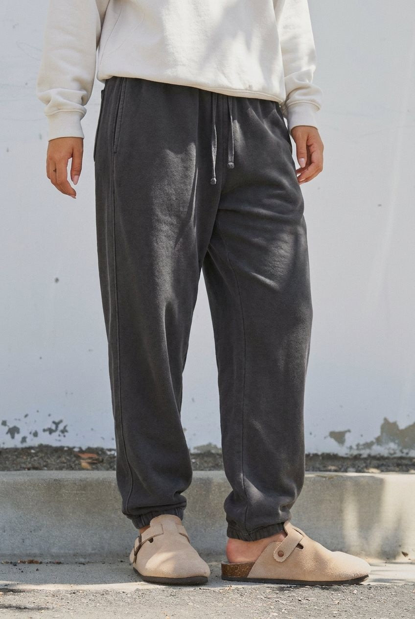 Garment Dyed French Terry Jogger Sweatpants in Charcoal - Women's Casual Pants | Urban Daizy