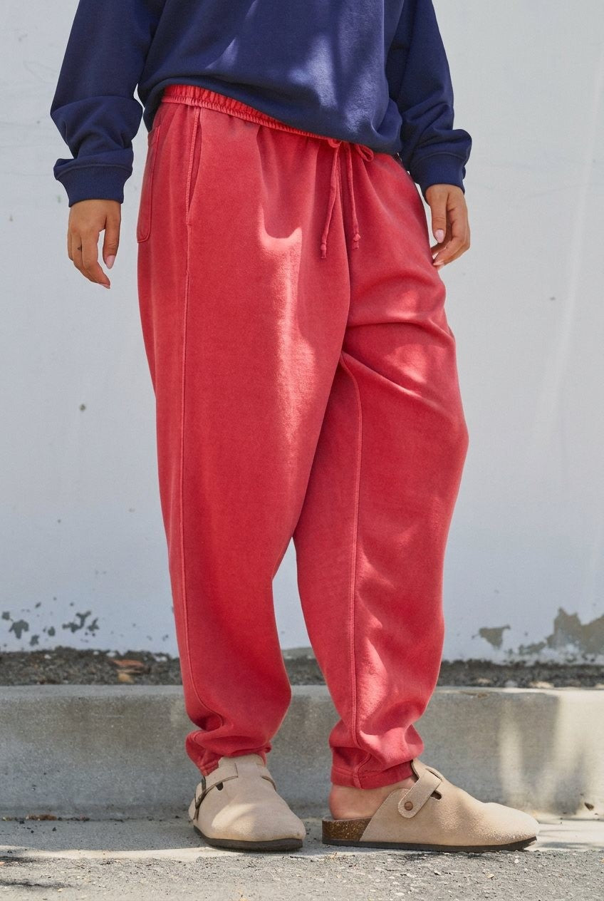 Garment Dyed French Terry Jogger Sweatpants in Coral - Women's Casual Pants | Urban Daizy