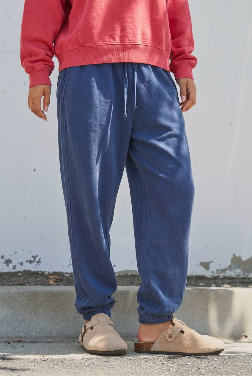 Garment Dyed French Terry Jogger Sweatpants in Navy - Women's Casual Pants | Urban Daizy
