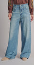 Faux Denim French Terry Wide Leg Pants in Denim - Women's Pants | Urban Daizy