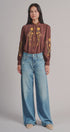 Faux Denim French Terry Wide Leg Pants in Denim - Women's Pants | Urban Daizy
