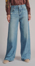 Faux Denim French Terry Wide Leg Pants in Denim - Women's Pants | Urban Daizy