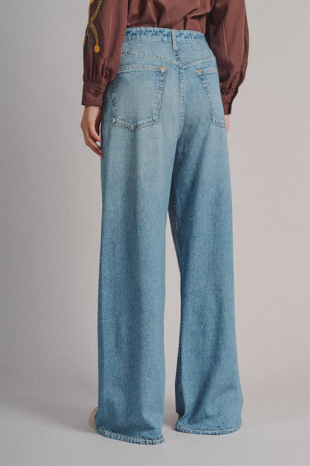 Faux Denim French Terry Wide Leg Pants in Denim - Women's Pants | Urban Daizy