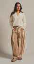 Fawn Print Cotton Twill Barrel Pants in Khaki - Women's Pants | Urban Daizy