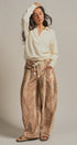 Fawn Print Cotton Twill Barrel Pants in Khaki - Women's Pants | Urban Daizy