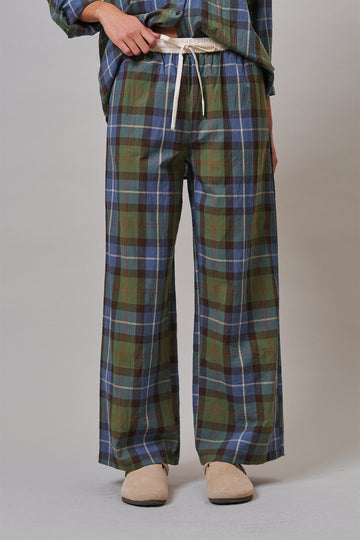 Plaid Wide Leg Cotton Drawstring Pants