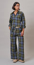 Plaid Wide Leg Cotton Drawstring Pants in Green - Women's Casual Pants | Urban Daizy