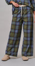 Plaid Wide Leg Cotton Drawstring Pants in Green - Women's Casual Pants | Urban Daizy