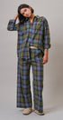 Plaid Wide Leg Cotton Drawstring Pants in Green - Women's Casual Pants | Urban Daizy