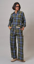 Plaid Wide Leg Cotton Drawstring Pants in Green - Women's Casual Pants | Urban Daizy