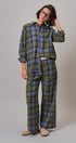 Plaid Wide Leg Cotton Drawstring Pants in Green - Women's Casual Pants | Urban Daizy