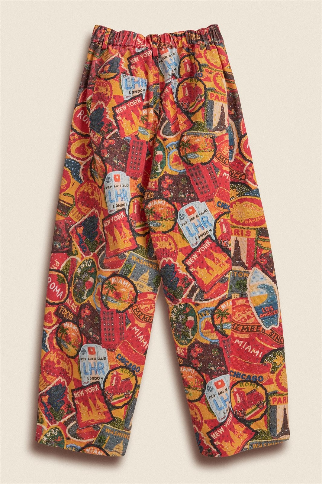 Travel Patch Print Wide Leg Cotton Pants in Multi - Women's Casual Pants | Urban Daizy