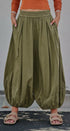 Balloon Hem Wide Leg Cotton Pants in Olive - Women's Casual Pants | Urban Daizy