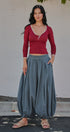 Balloon Hem Wide Leg Cotton Pants in Vintage Navy - Women's Casual Pants | Urban Daizy
