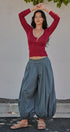 Balloon Hem Wide Leg Cotton Pants in Vintage Navy - Women's Casual Pants | Urban Daizy
